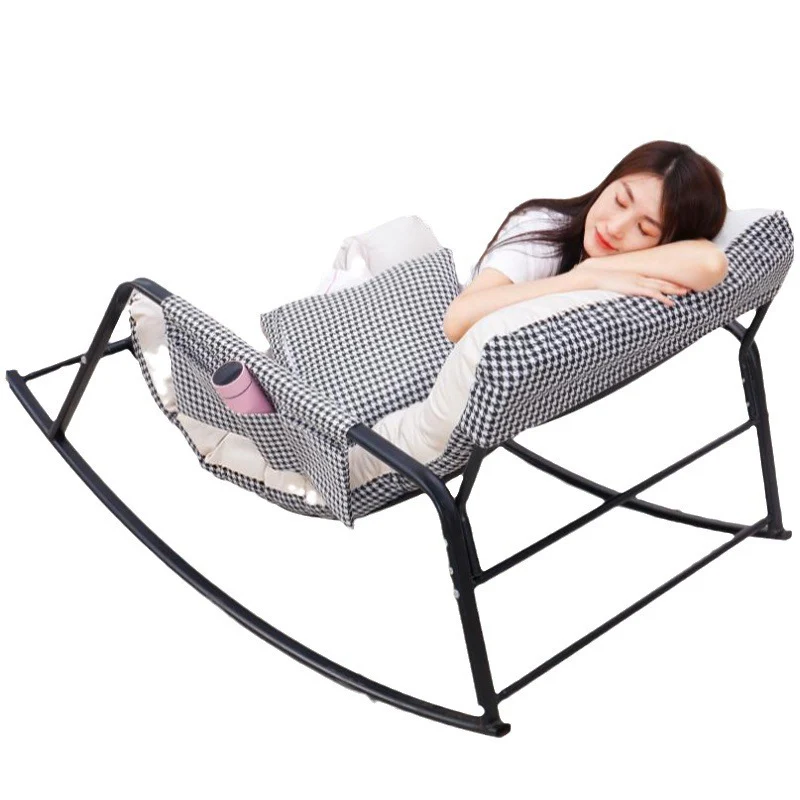 Contemporary Creative Synthetic Fabric Carbon Steel S-Shaped Rocking Accent Chair With Backrest & Armrests For Living Room