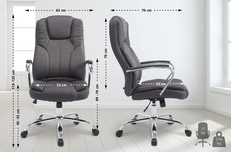 Fauteuil de bureau sur roulettes largeur d'assise XXL en tissu gris foncé et métal chromé 10_0006960