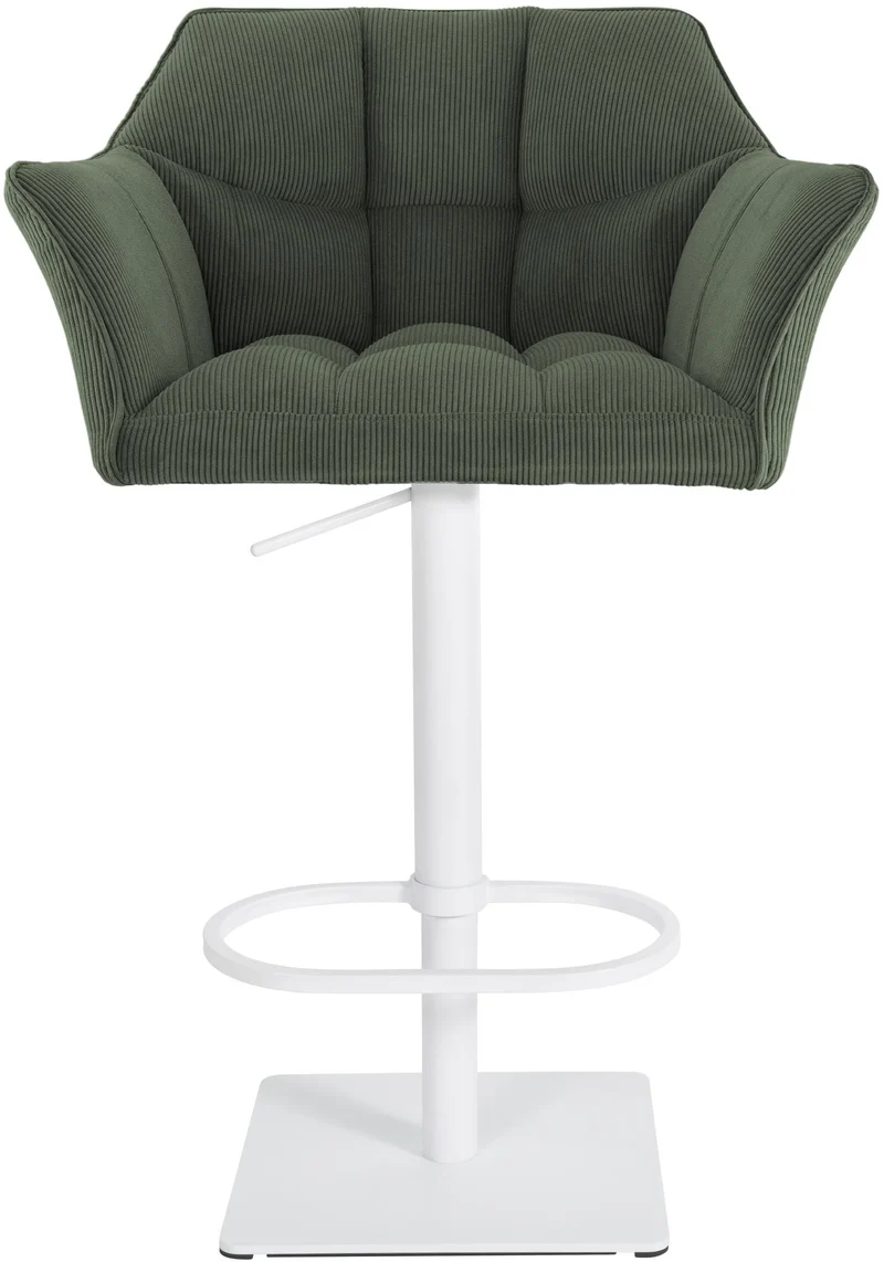 Tabouret de bar x1 réglable en velours côtelé vert assise enveloppante capitonnée avec base carrée en métal blanc 10_0006305
