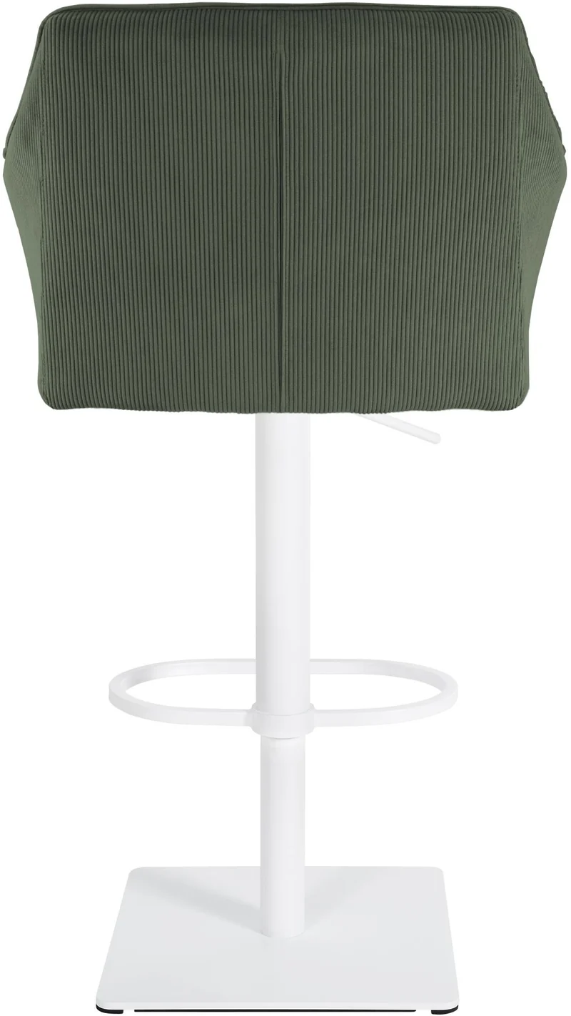 Tabouret de bar x1 réglable en velours côtelé vert assise enveloppante capitonnée avec base carrée en métal blanc 10_0006305
