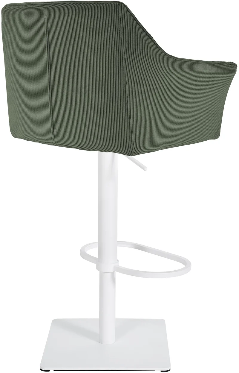 Tabouret de bar x1 réglable en velours côtelé vert assise enveloppante capitonnée avec base carrée en métal blanc 10_0006305