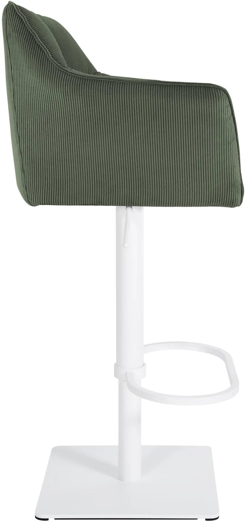 Tabouret de bar x1 réglable en velours côtelé vert assise enveloppante capitonnée avec base carrée en métal blanc 10_0006305