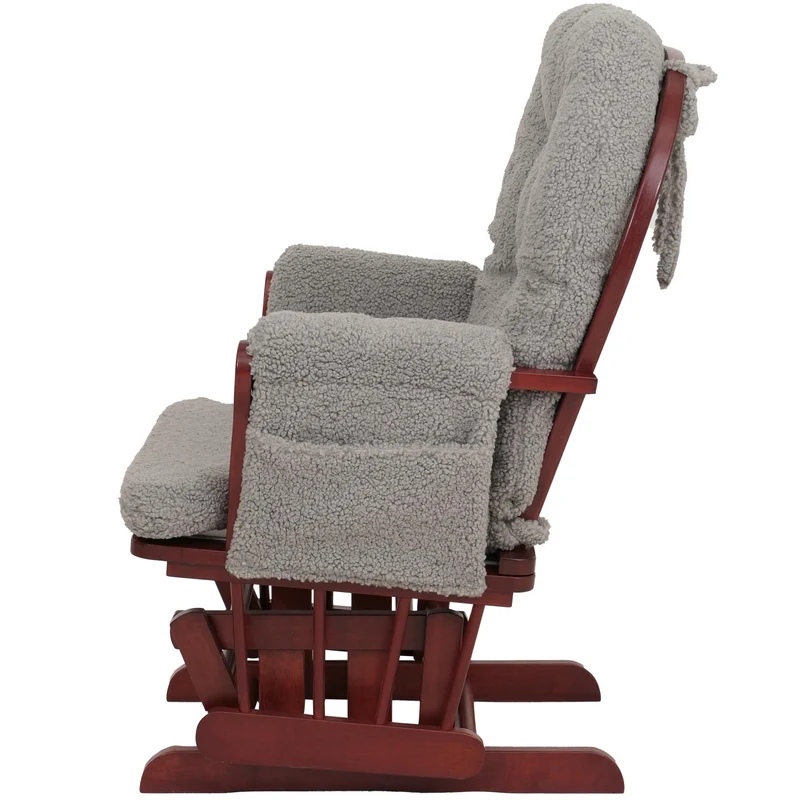 Fauteuil relax à bascule avec repose pieds hauteur 105 cm design moderne tissu bouclé gris foncé bois massif 04_0009683