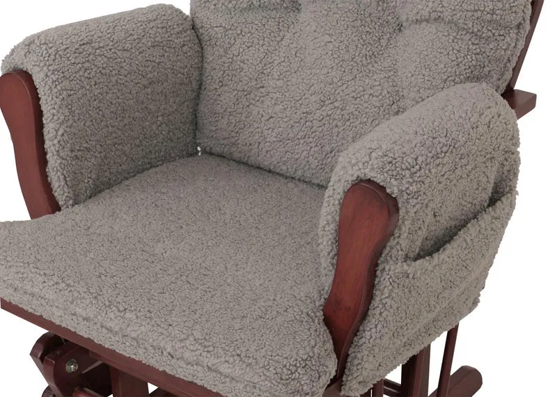 Fauteuil relax à bascule avec repose pieds hauteur 105 cm design moderne tissu bouclé gris foncé bois massif 04_0009683