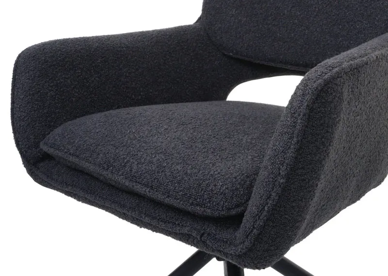 Lot de 2 chaises de salle à manger pivotantes 180° hauteur 86 cm avec accoudoirs design moderne tissu bouclé gris foncé métal 04_0009969