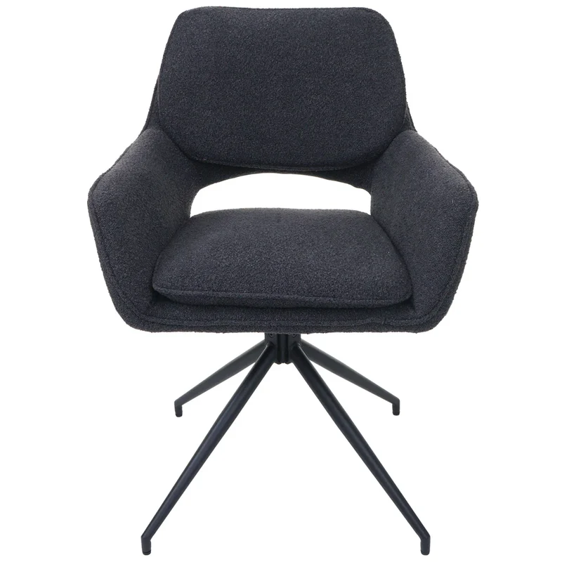 Lot de 2 chaises de salle à manger pivotantes 180° hauteur 86 cm avec accoudoirs design moderne tissu bouclé gris foncé métal 04_0009969