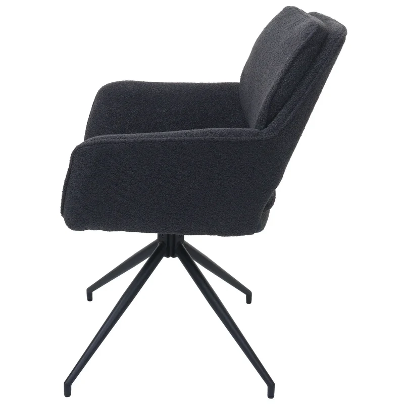 Lot de 2 chaises de salle à manger pivotantes 180° hauteur 86 cm avec accoudoirs design moderne tissu bouclé gris foncé métal 04_0009969