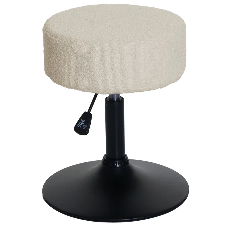 Lot de 2 tabourets réglables pivotants Ø 37 cm hauteur ajustable design moderne tissu bouclé crème blanc acier noir 04_0009935