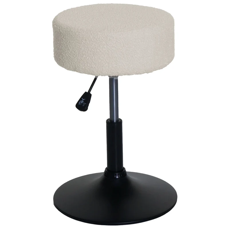 Lot de 2 tabourets réglables pivotants Ø 37 cm hauteur ajustable design moderne tissu bouclé crème blanc acier noir 04_0009935