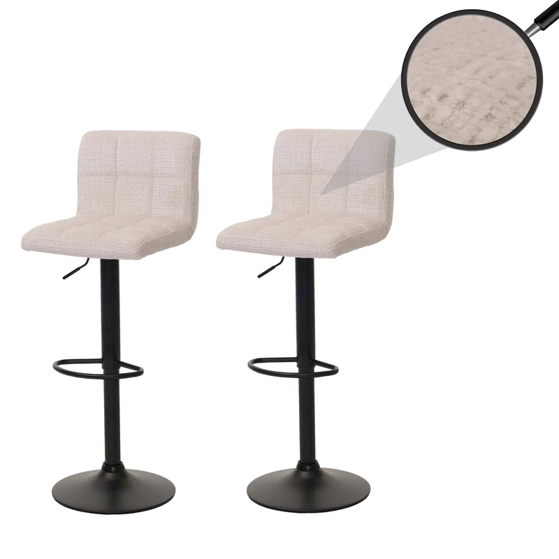 Lot de 2 tabourets de bar réglables et pivotants hauteur ajustable design moderne tissu chenille crème beige métal noir 04_0009960