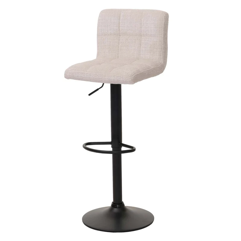 Lot de 2 tabourets de bar réglables et pivotants hauteur ajustable design moderne tissu chenille crème beige métal noir 04_0009960