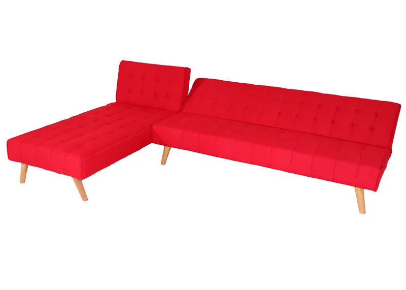 Canapé d’angle convertible 256 cm méridienne réversible gauche droite canapé lit tissu rouge et bois massif 04_0010459