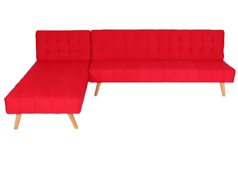 Canapé d’angle convertible 256 cm méridienne réversible gauche droite canapé lit tissu rouge et bois massif 04_0010459