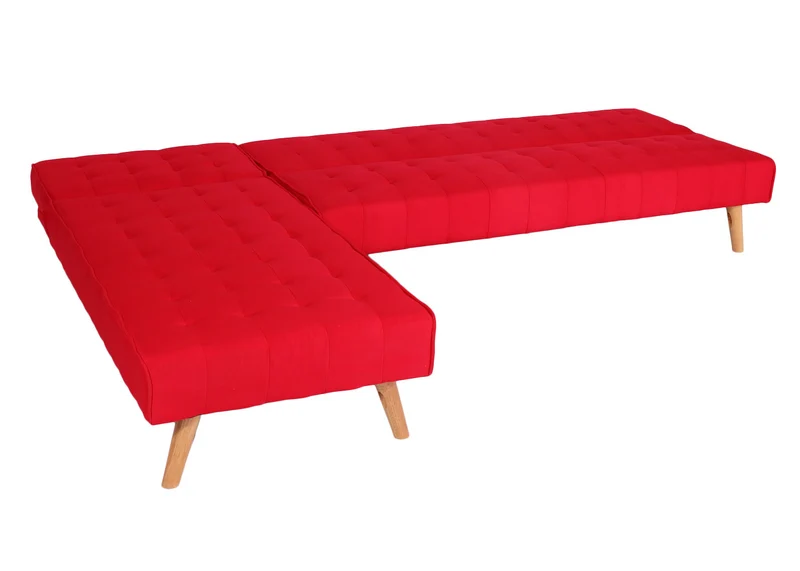 Canapé d’angle convertible 256 cm méridienne réversible gauche droite canapé lit tissu rouge et bois massif 04_0010459
