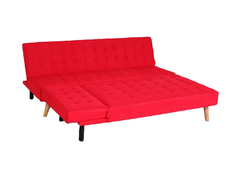 Canapé d’angle convertible 256 cm méridienne réversible gauche droite canapé lit tissu rouge et bois massif 04_0010459
