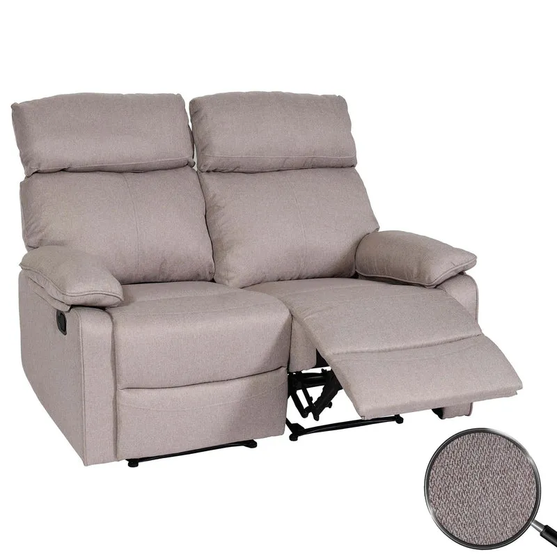 Canapé cinéma 2 places relax fauteuil inclinable avec repose pieds suspension Nosag tissu polyester gris brun 04_0010163