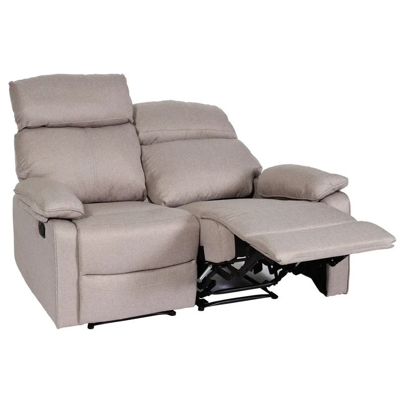 Canapé cinéma 2 places relax fauteuil inclinable avec repose pieds suspension Nosag tissu polyester gris brun 04_0010163