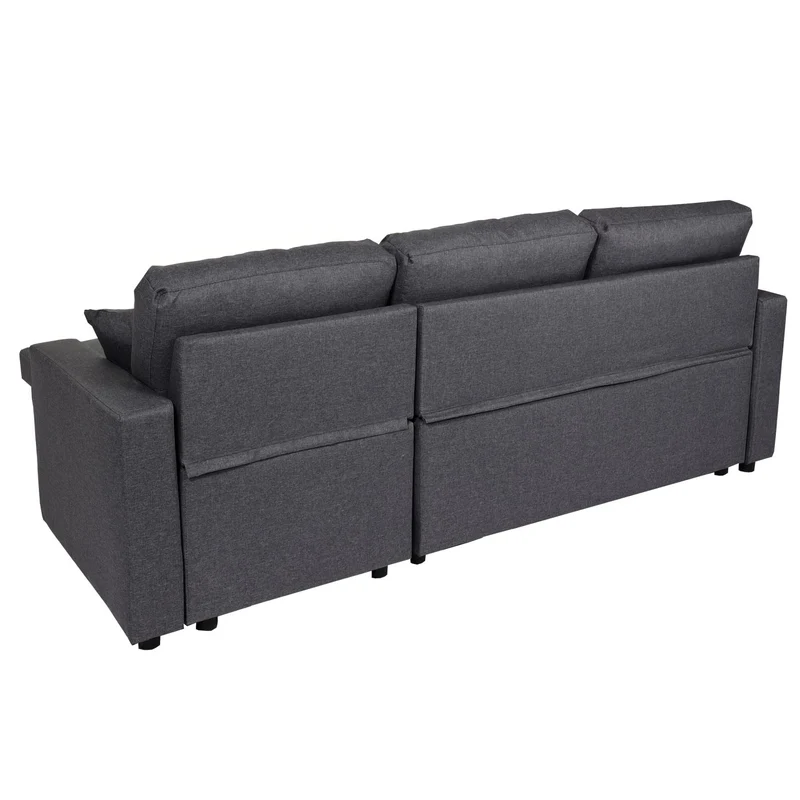 Canapé d’angle convertible 228 cm avec couchage 200 x 140 cm coffre de rangement forme L tissu gris foncé structure bois 04_0010439