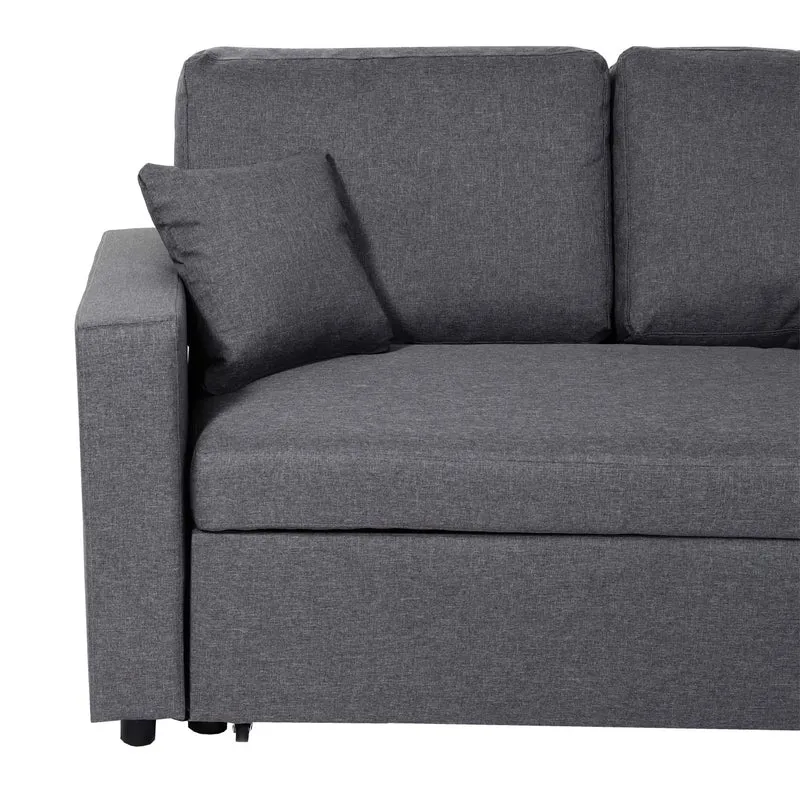 Canapé d’angle convertible 228 cm avec couchage 200 x 140 cm coffre de rangement forme L tissu gris foncé structure bois 04_0010439