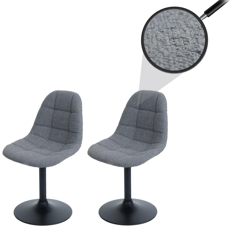 Lot de 2 chaises de salle à manger pivotantes 83 cm design coque tissu bouclé gris foncé structure acier noir 04_0009873