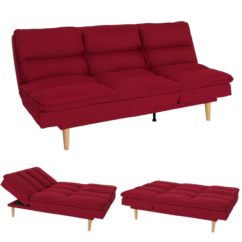 Canapé convertible 180 cm avec couchage 180 x 110 cm dossier réglable tissu bordeaux structure bois 04_0010151