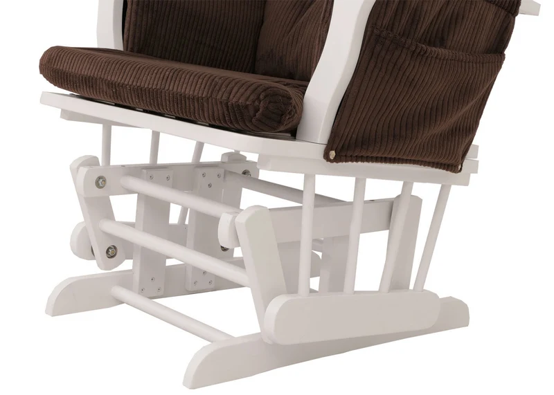 Fauteuil relax à bascule avec repose pieds hauteur 103 cm tissu velours côtelé marron structure bois massif finition blanc 04_0009670