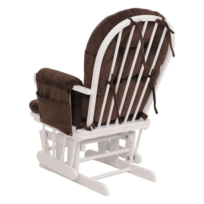 Fauteuil relax à bascule avec repose pieds hauteur 103 cm tissu velours côtelé marron structure bois massif finition blanc 04_0009670
