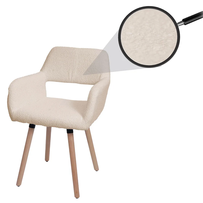 Chaise de salle à manger avec accoudoirs en tissu bouclé beige pieds en bois 04_0009861
