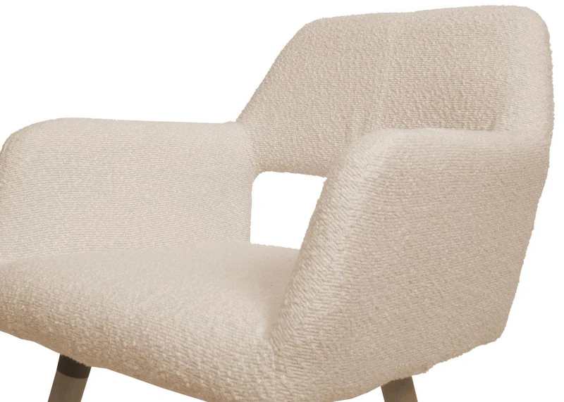 Chaise de salle à manger avec accoudoirs en tissu bouclé beige pieds en bois 04_0009861