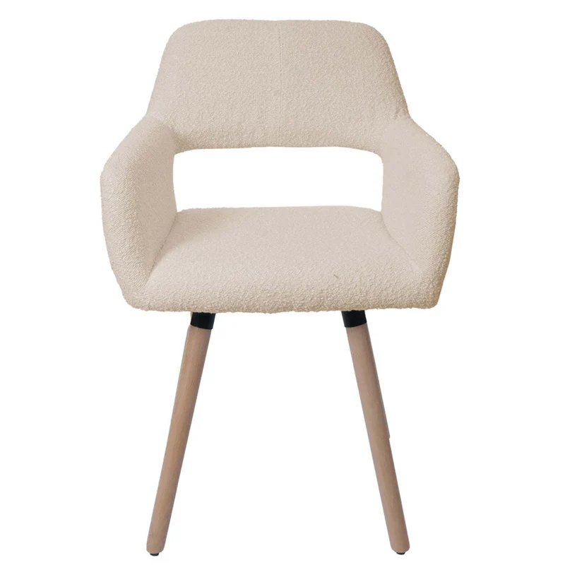 Chaise de salle à manger avec accoudoirs en tissu bouclé beige pieds en bois 04_0009861