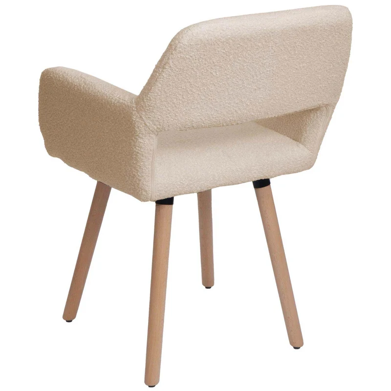 Chaise de salle à manger avec accoudoirs en tissu bouclé beige pieds en bois 04_0009861