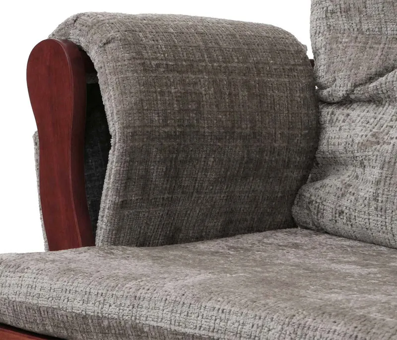 Fauteuil relax à bascule avec repose pieds hauteur 100 cm tissu chenille gris clair structure bois massif finition foncé 04_0009927