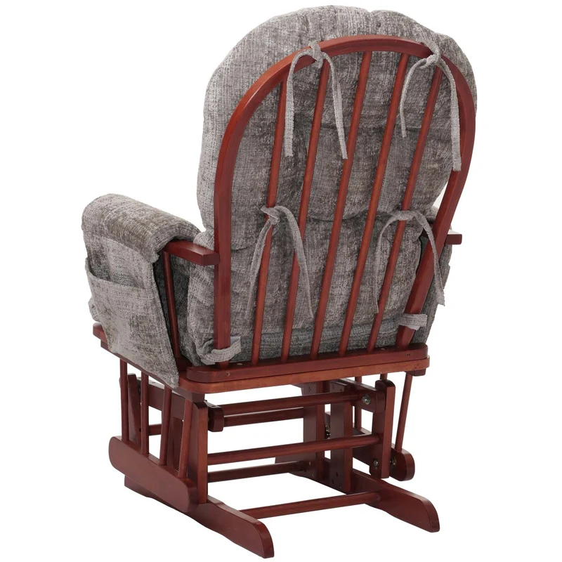 Fauteuil relax à bascule avec repose pieds hauteur 100 cm tissu chenille gris clair structure bois massif finition foncé 04_0009927