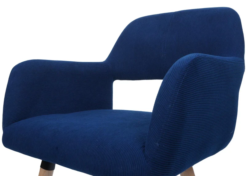 Chaise de salle à manger avec accoudoirs 80x56x53 cm en tissu velours côtelé bleu pieds bois hêtre 04_0009831