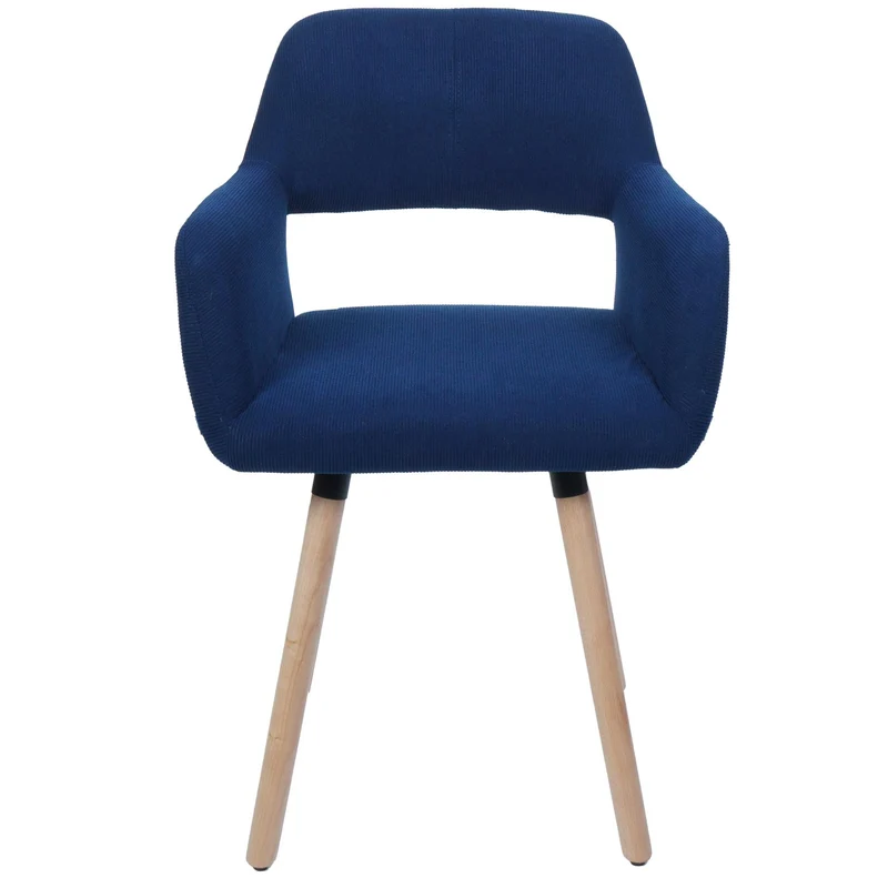 Chaise de salle à manger avec accoudoirs 80x56x53 cm en tissu velours côtelé bleu pieds bois hêtre 04_0009831