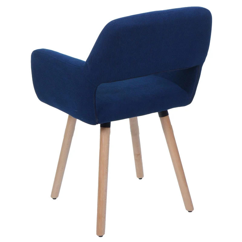 Chaise de salle à manger avec accoudoirs 80x56x53 cm en tissu velours côtelé bleu pieds bois hêtre 04_0009831