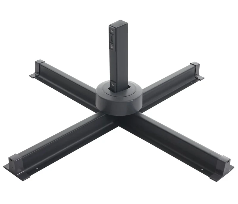 Parasol déporté rond Ø 400 cm hauteur 255 cm inclinable avec manivelle aluminium et polyester couleur crème avec base 04_0011242