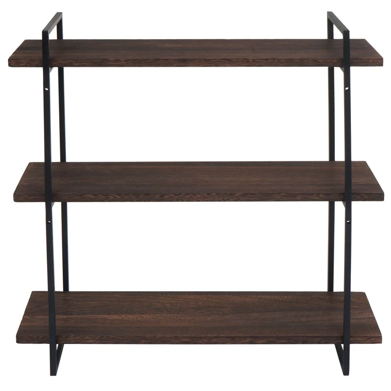 Étagère murale suspendue 3 niveaux en bois marron foncé et métal design industriel 60 x 60 x 18 cm 04_0008672