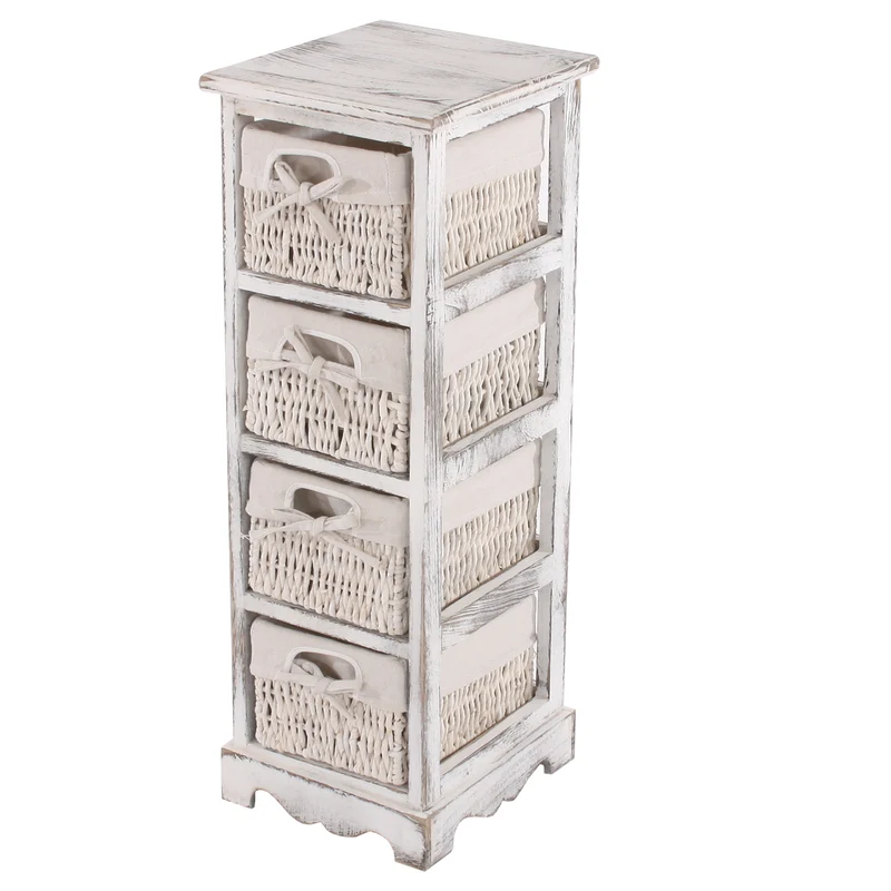 Commode étagère avec 4 tiroirs corbeilles 74 x 25 x 28 cm aspect vintage blanc 04_0006541