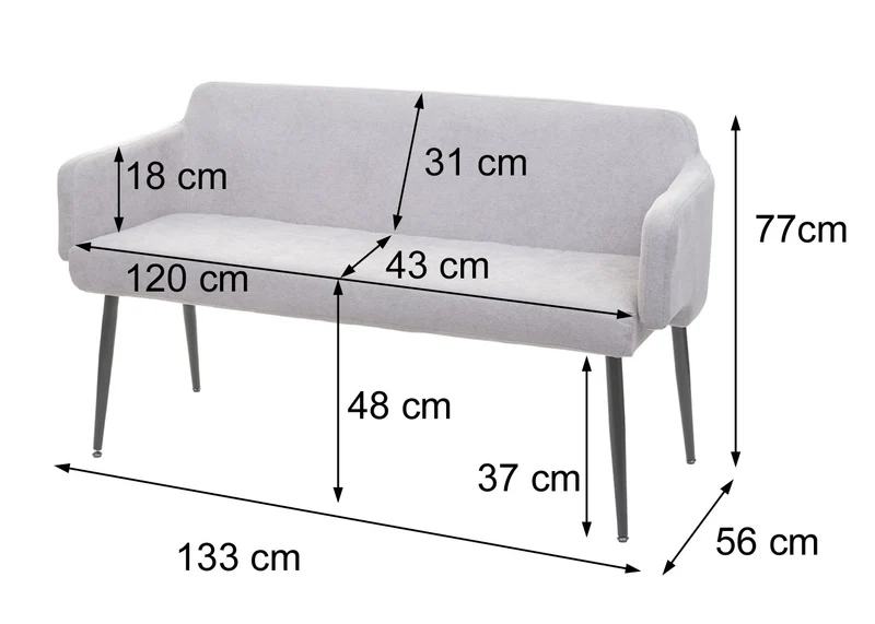 Ensemble de salle à manger 2x chaise de salle à manger et 1x banc en tissu gris 04_0006757