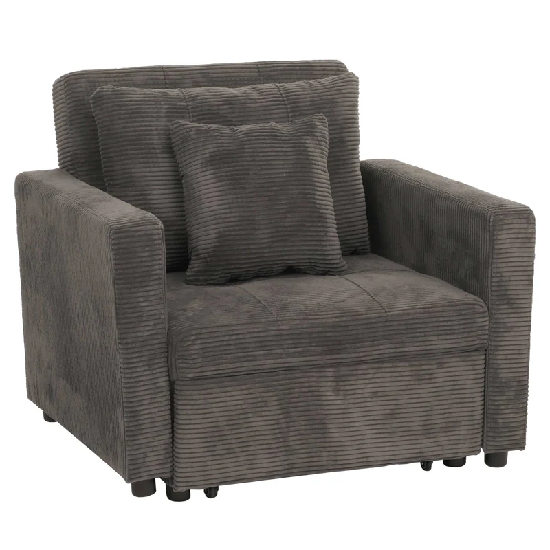 Fauteuil-lit lit d'appoint relaxation dossier réglable surface de couchage 197x100 cm tissu velours côtelé gris foncé 04_0006254