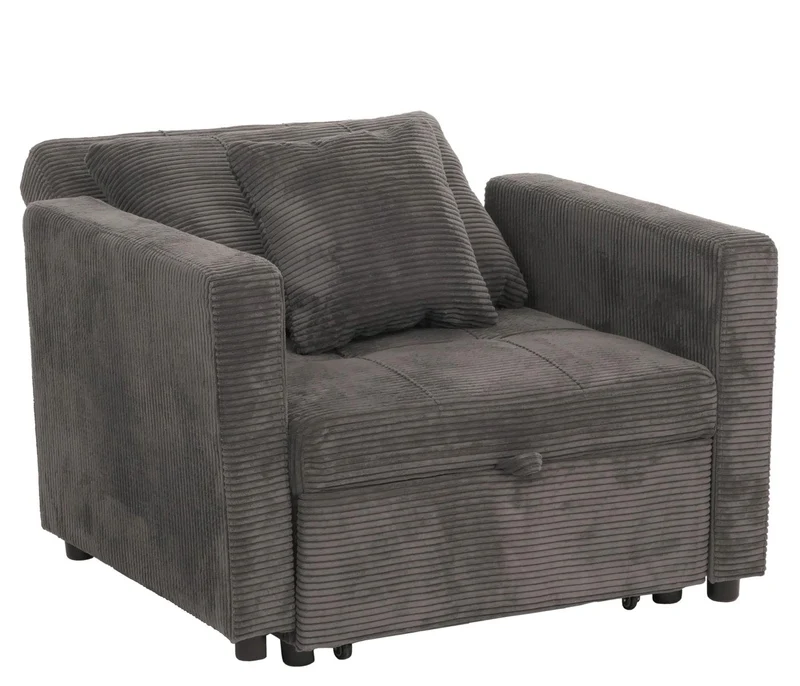 Fauteuil-lit lit d'appoint relaxation dossier réglable surface de couchage 197x100 cm tissu velours côtelé gris foncé 04_0006254