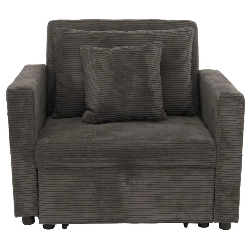 Fauteuil-lit lit d'appoint relaxation dossier réglable surface de couchage 197x100 cm tissu velours côtelé gris foncé 04_0006254
