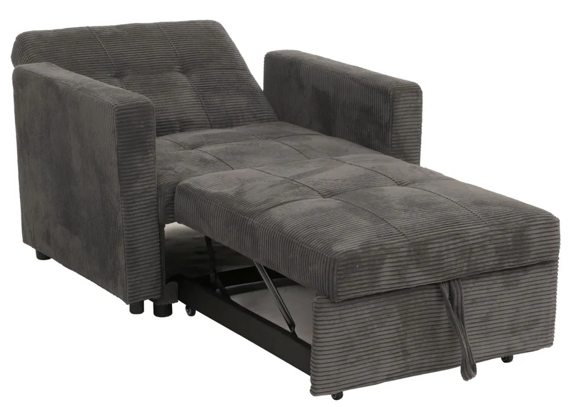 Fauteuil-lit lit d'appoint relaxation dossier réglable surface de couchage 197x100 cm tissu velours côtelé gris foncé 04_0006254