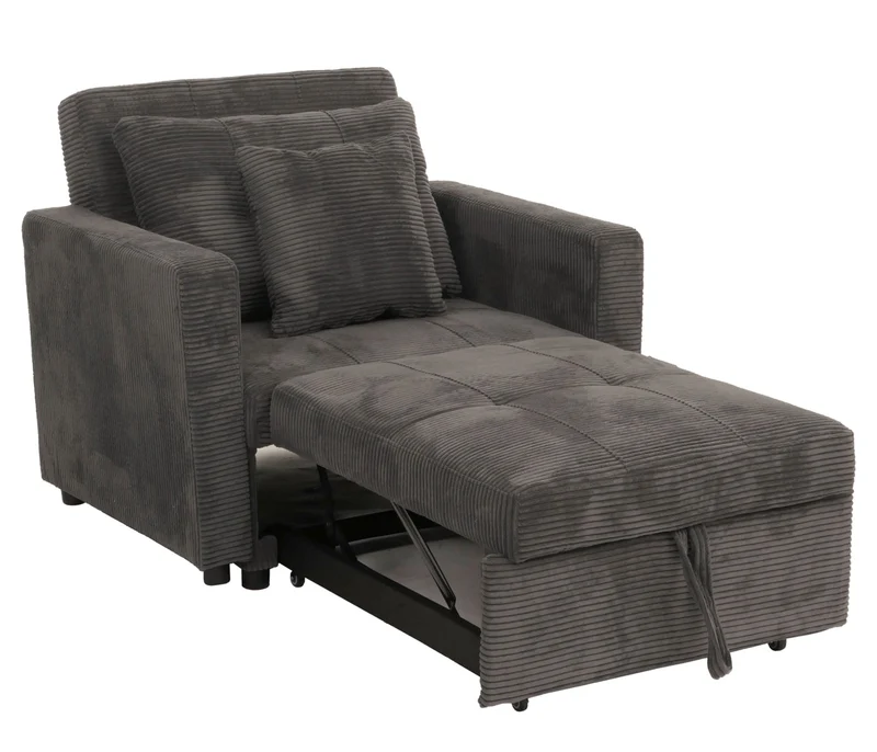 Fauteuil-lit lit d'appoint relaxation dossier réglable surface de couchage 197x100 cm tissu velours côtelé gris foncé 04_0006254