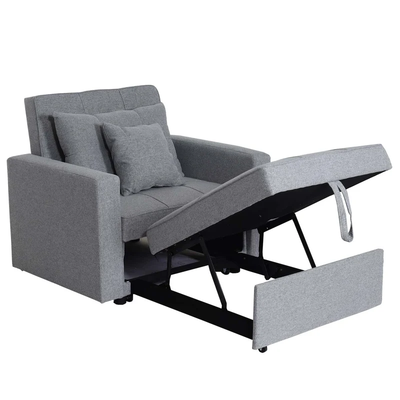 Fauteuil de couchage chaise pliante canapé-lit lit d'appoint relaxation surface de couchage 103x197 cm en tissu gris clair 04_0006248