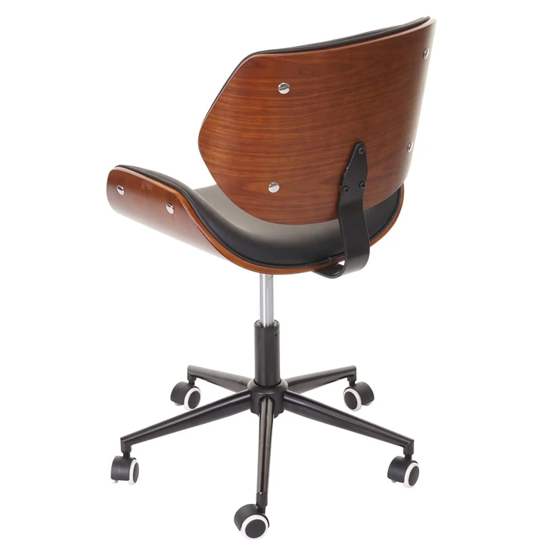 Chaise fauteuil de bureau pivotante aspect noyer courbé hauteur réglable pivotante design rétro marron 04_0001858