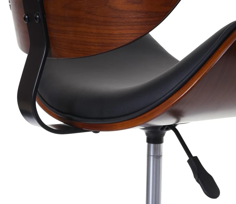 Chaise fauteuil de bureau pivotante aspect noyer courbé hauteur réglable pivotante design rétro marron 04_0001858