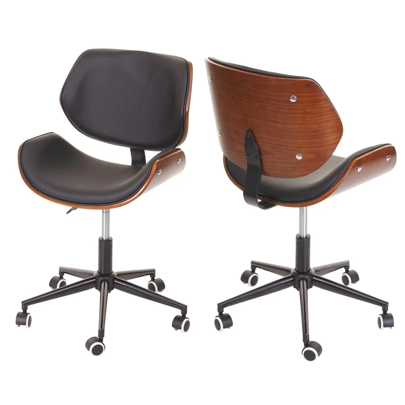 Chaise fauteuil de bureau pivotante aspect noyer courbé hauteur réglable pivotante design rétro marron 04_0001858