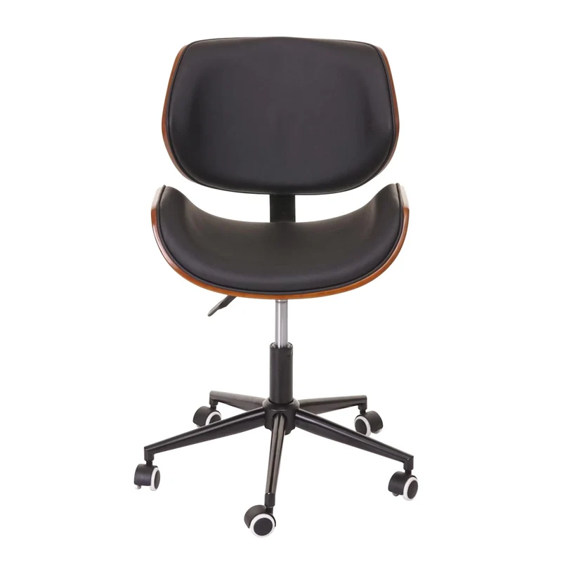 Chaise fauteuil de bureau pivotante aspect noyer courbé hauteur réglable pivotante design rétro marron 04_0001858